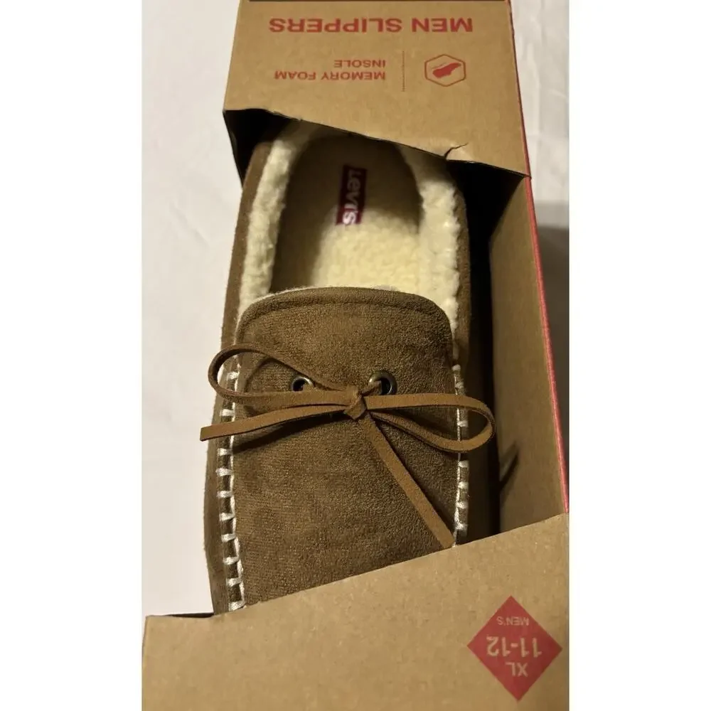 Levi’s Men’s Memory Foam Moccasin Slippers XL 11-12 Tan Sherpa Lined NIB